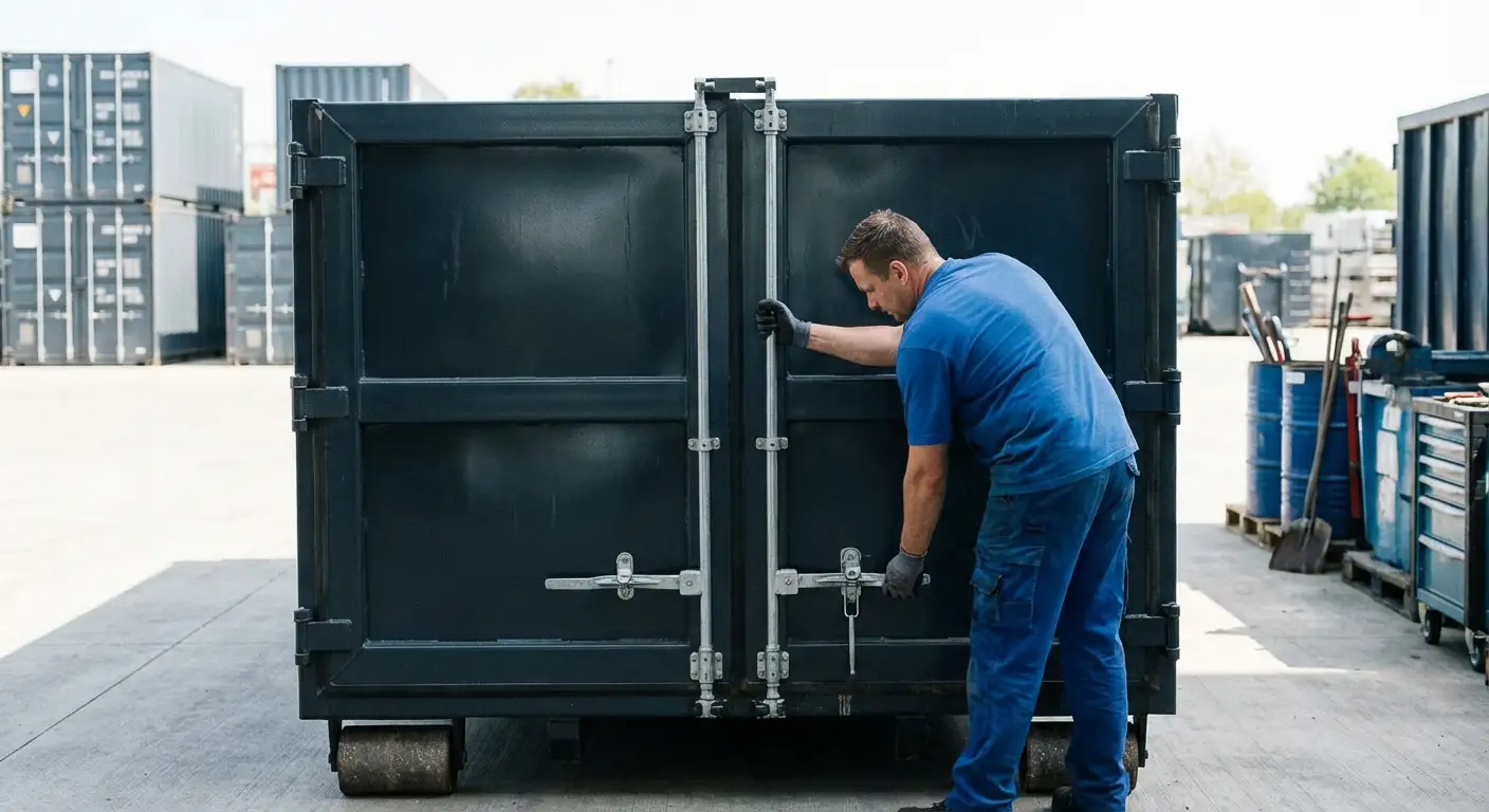 Dumpster walk-in loading door open showing easy access in Belton, TX