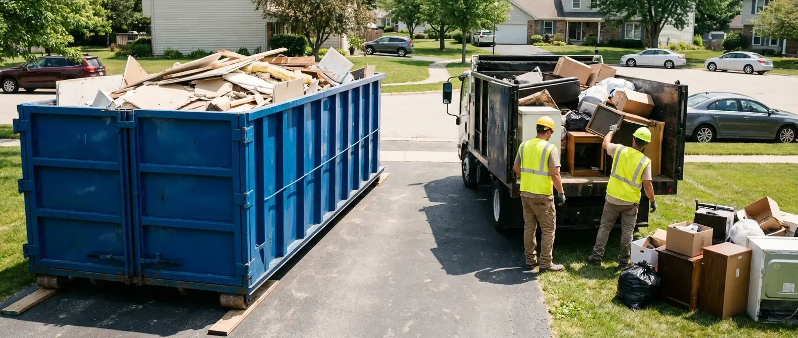 Dumpster rental versus junk removal service comparison showing capacity differences in Belton, TX