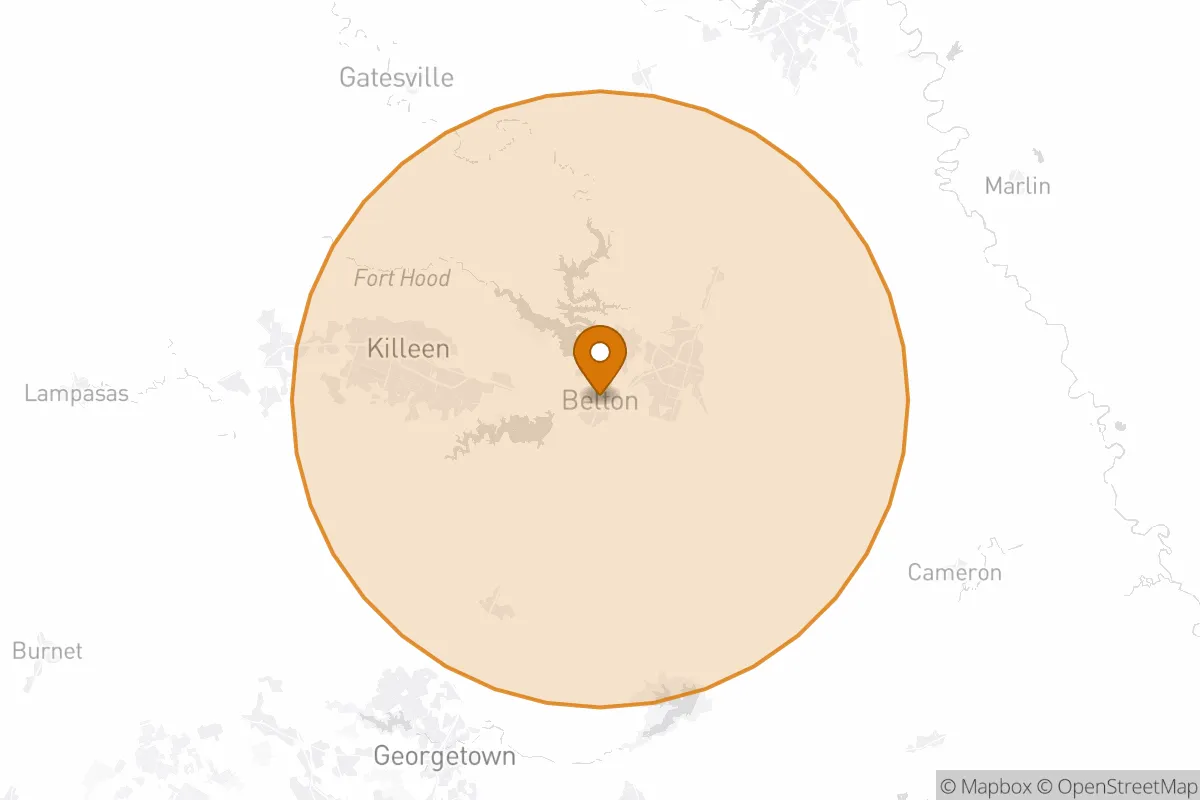 service area service area map in Belton, TX